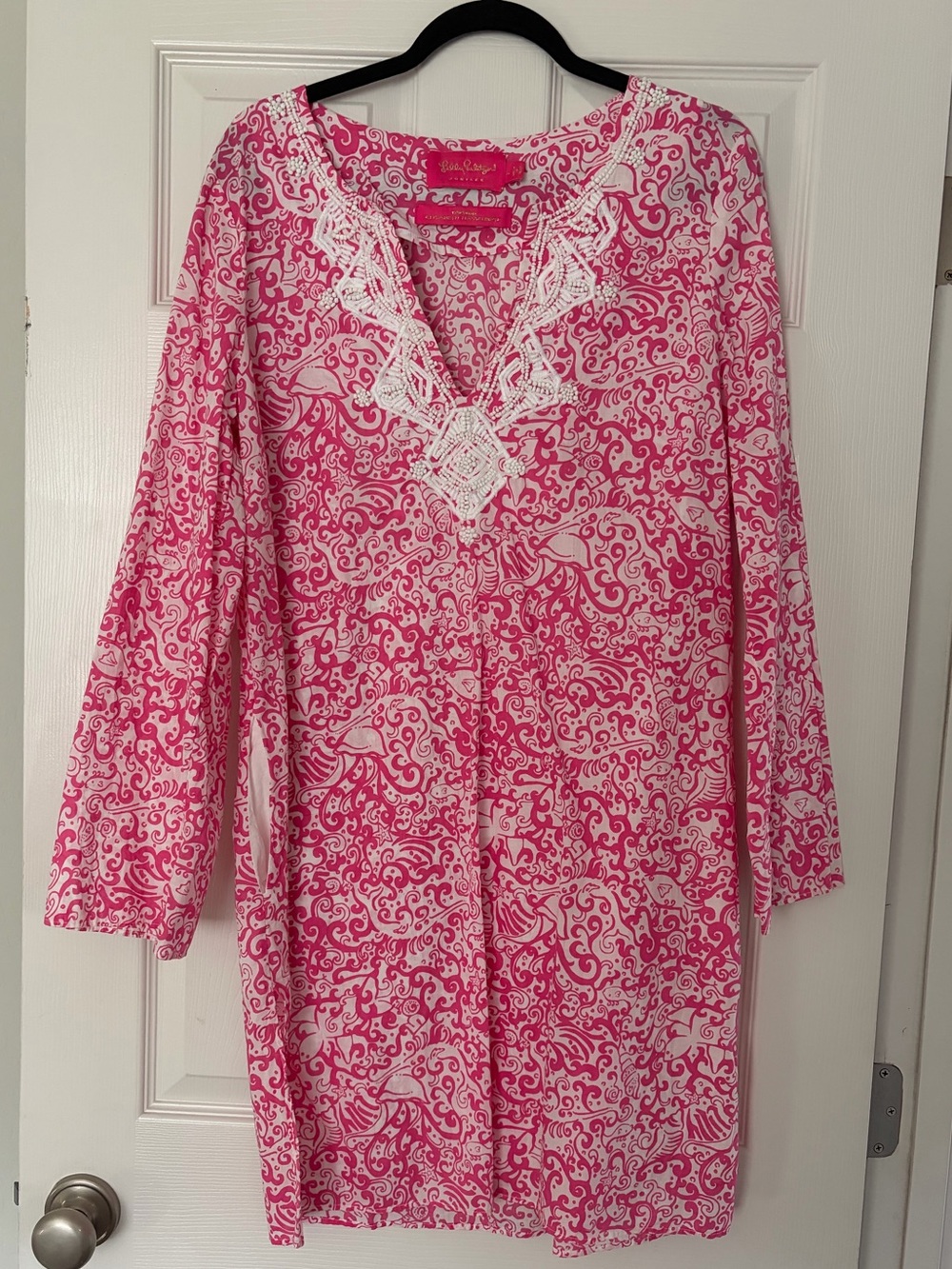 Lilly Pulitzer Jubilee Elisabeth Hasselbeck beaded coverup dress pink large